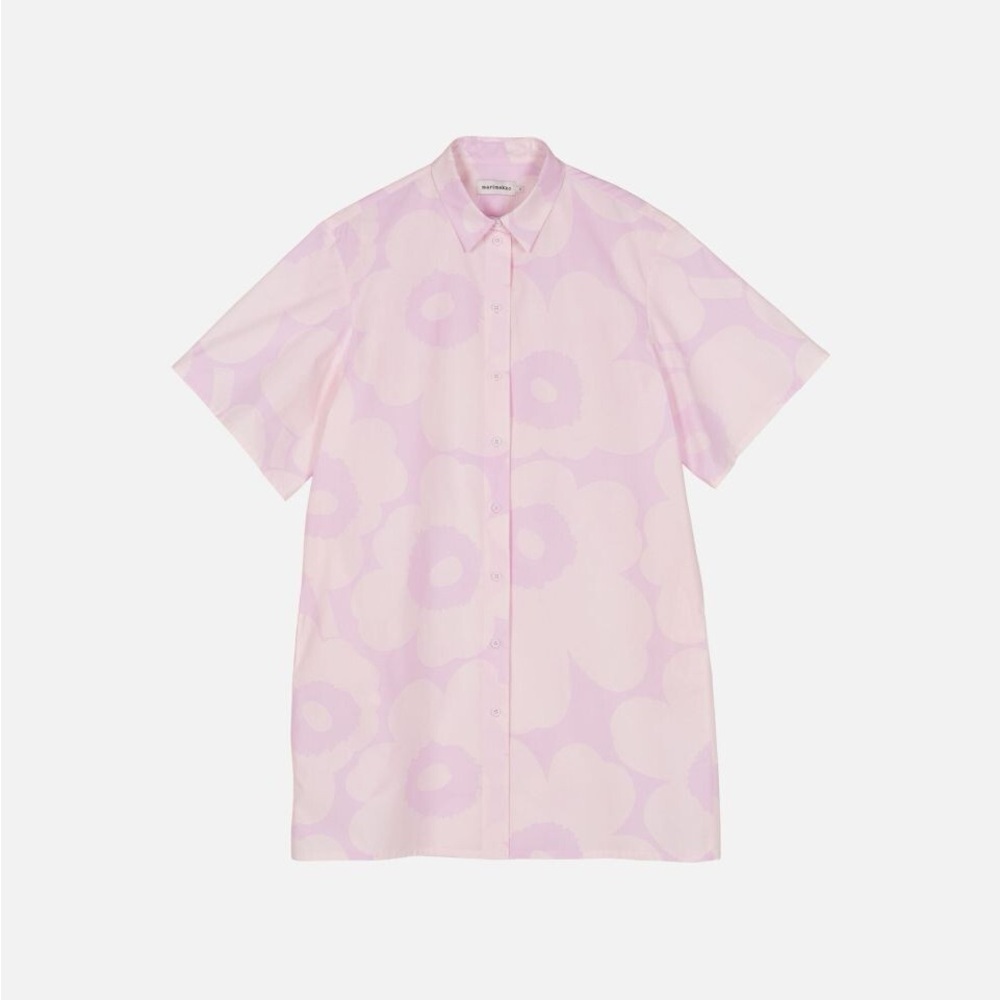 Marimekko Pink Floral Short Sleeve Shirt Dress Size Small Monolitti Unikko